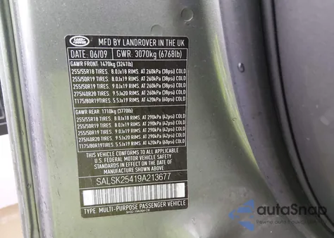 2009 Land Rover Range Rover Sport Hse z USA, uszkodzony, nr VIN SALSK25419A213677